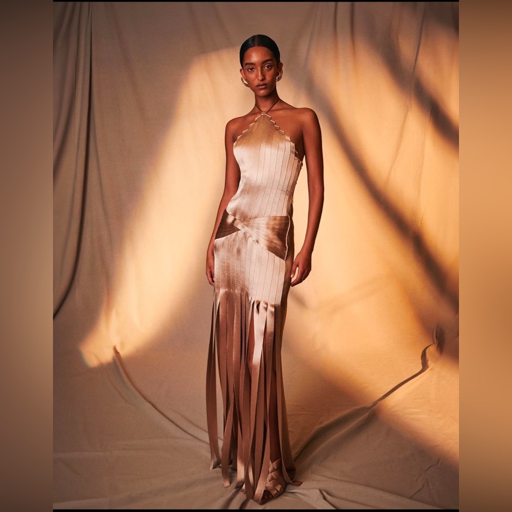 Alberta Ferretti pleated halterneck gown